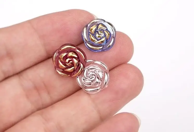 10pcs Crystal Buttons Candy Color Gold Edge Clear Rose Flower Acrylic Buttons for Decoration Handmade Craft Sewing Accessories