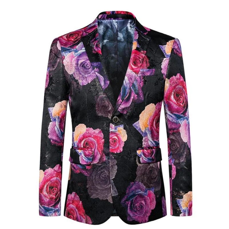 New style men's suits korean youth fashion nightclub casual printing slim two-button single blazers костюм спортивный мужик