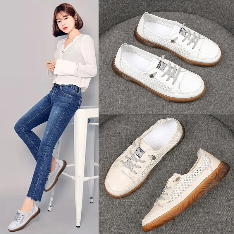 

Summer New White Shoes Hollow Breathable Mesh Single Shoes Women's Sneakers