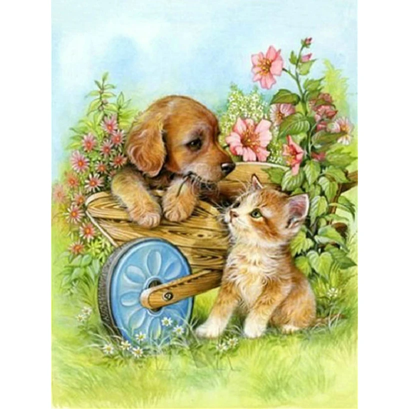 5D DIY квадратная полная вышивка собака и кот алмазная живопись крестиком Мозаика