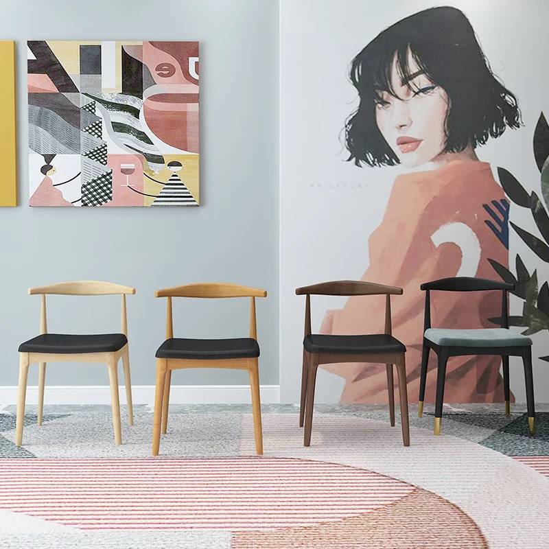 

Solid wood dining chair Nordic simple back home computer desk horn chair stool light luxury modern restaurant leisure chair