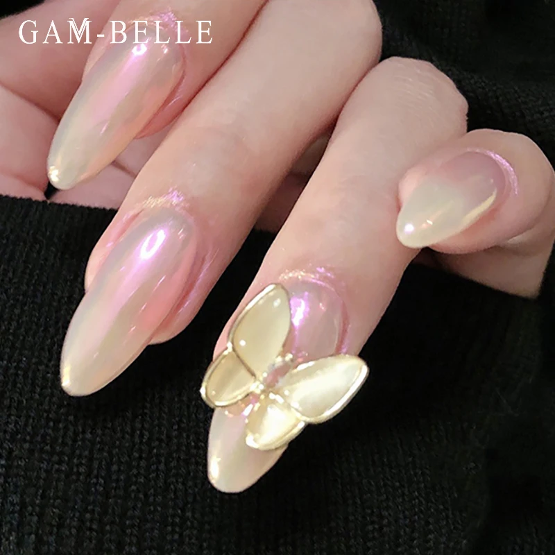 

Гам-BELLE 24 шт. накладные голографические наклейки для ногтей бокал для шампанского 3D фасон платья «бабочка» Длинные овальные искусственные н...