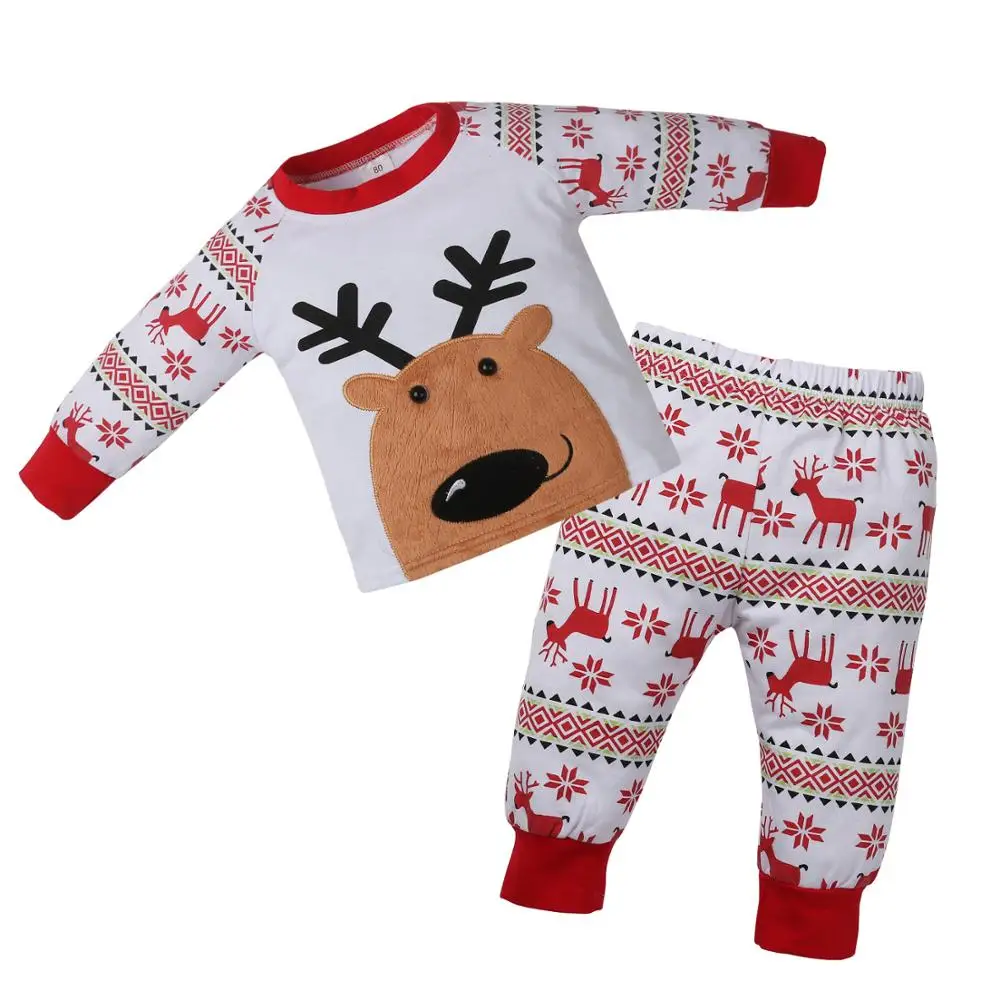 

Baby Christmas Cotton Clothes Set Cute Elk Printing Warm Home Children's Suits Toddler Children Christmas Costume Set