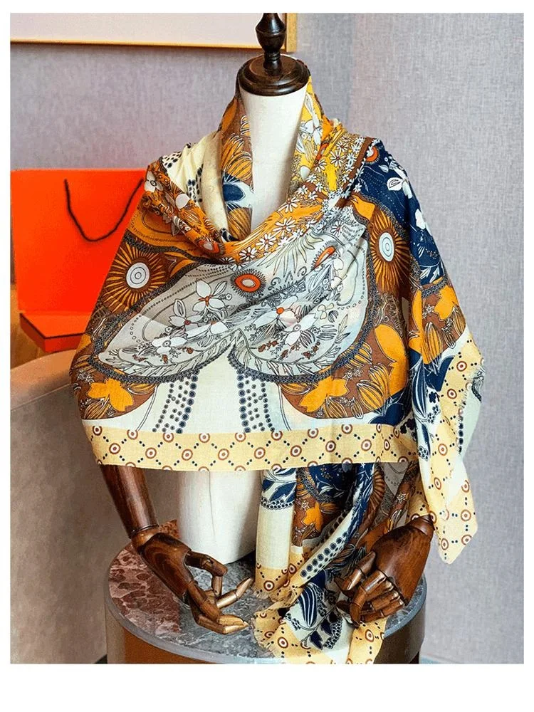 Шарф Floral Print из 100% кашемира, длинный, женский, зимний, элегантный, теплый, пашмина, шаль, 200*100 см.