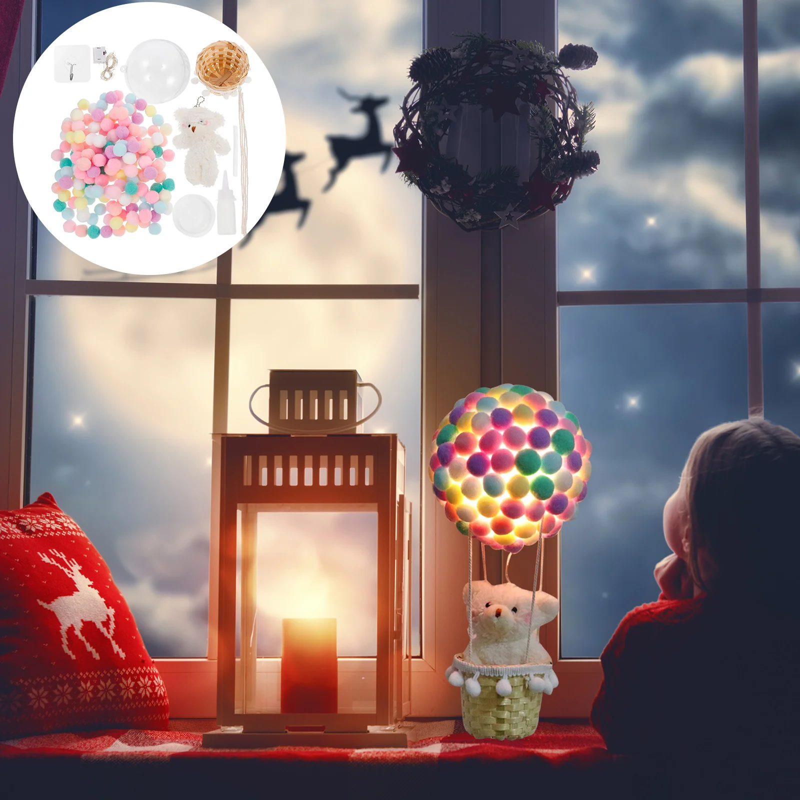 

1 Set Night Lights Hot Balloon Bedroom Hanging Lamp Hot Air Balloon Bear Lights