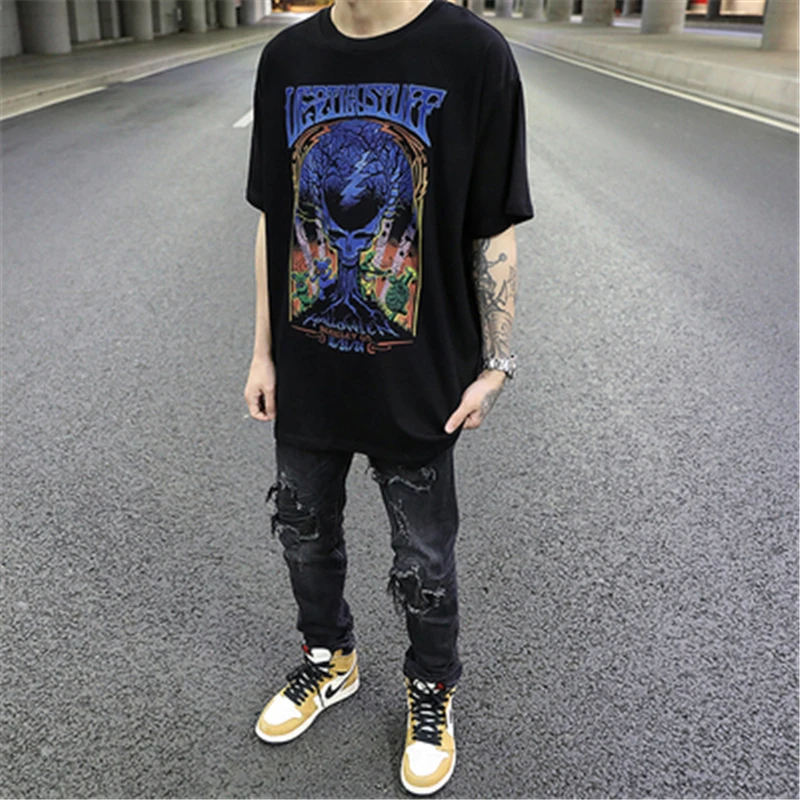 

Rock Rap Men Cotton Tshirt Tops Tees Oversize Print Darkness High Street Vintage Men T-Shirts Punk Hip Pop Snap Camisetas Hombre