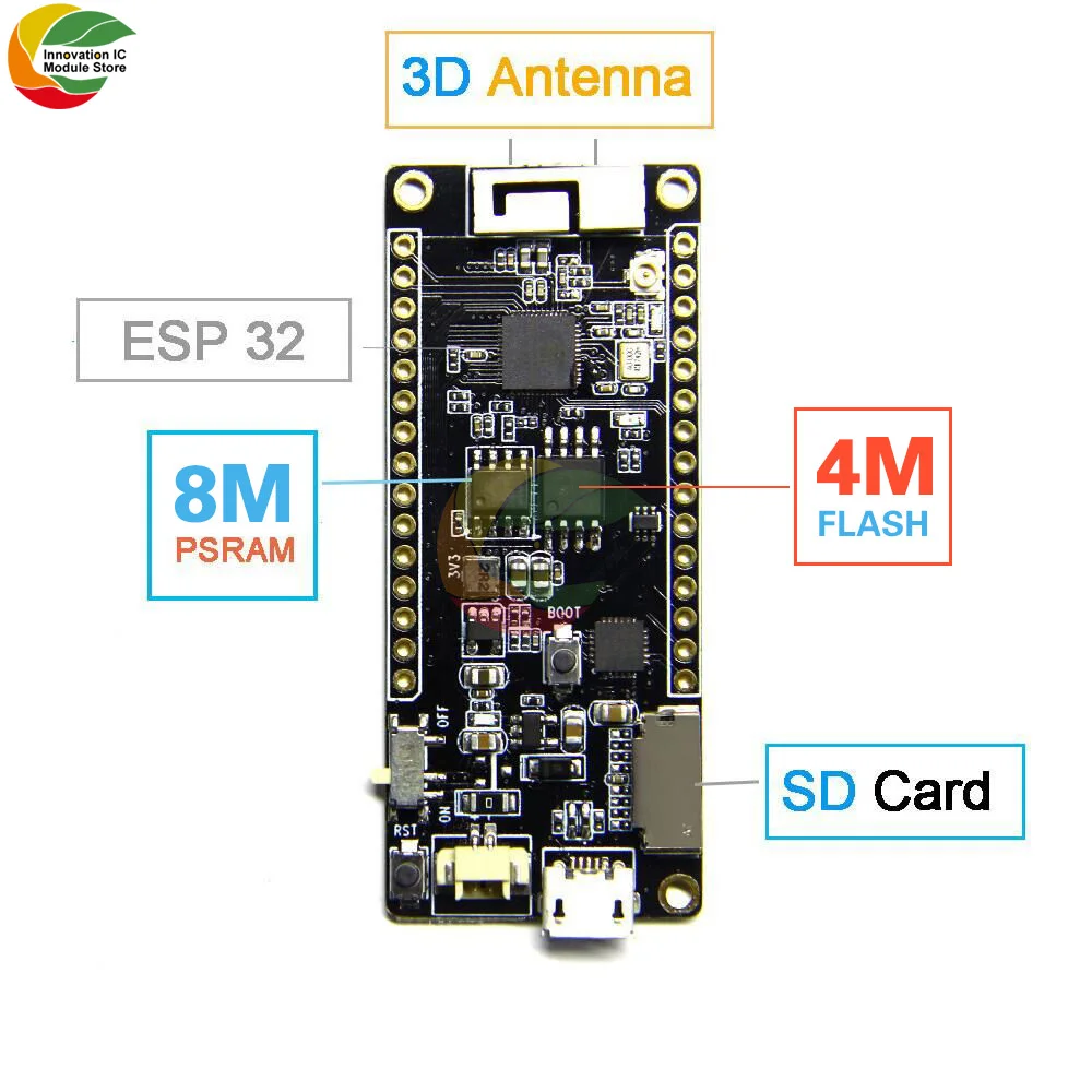 

ESP32 REV1 ESP32-WROVER WiFi Bluetooth Module 8MB PSRAM TF Card 3D Antenna Micropython Development Board for Arduino