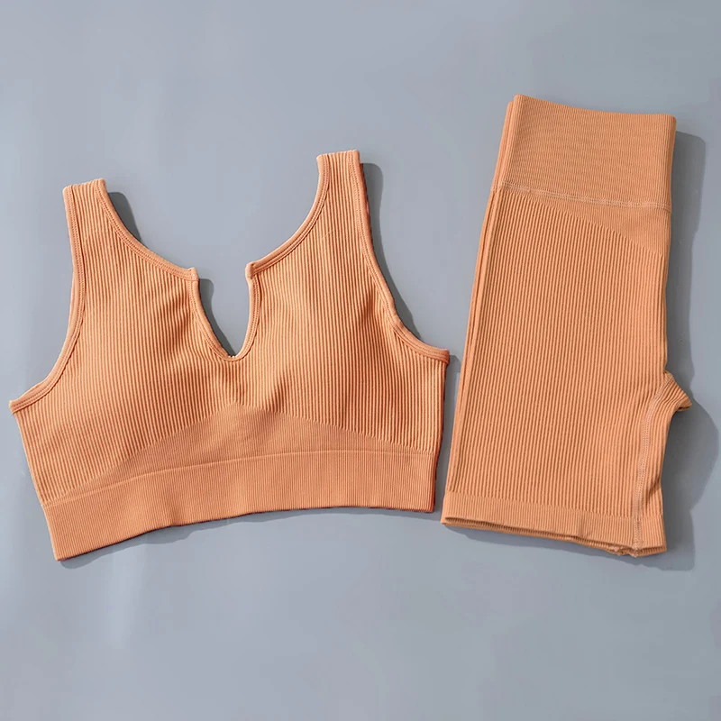 

WOHUADI Summer Stracksuit Women Yoga Set Workout Sportswear Shorts Gym Clothing Fitness Sports Bra Crop Top Seamless Leggings