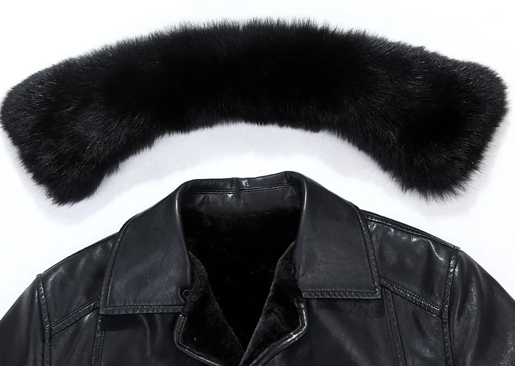 

Winter Leather Jacket Men Single Breasted Long Trench Coats New Fashion Real Fur Collar Leather Jackets Male Windproof Coats 5XL