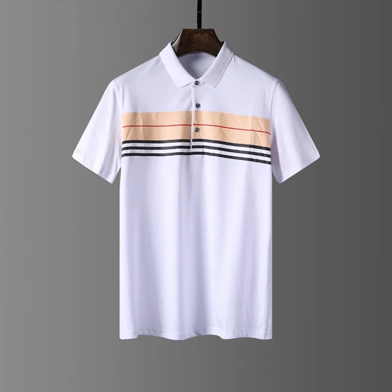 

Men's 2021 summer new high grade mercerized cotton stripe short sleeve polo shirt