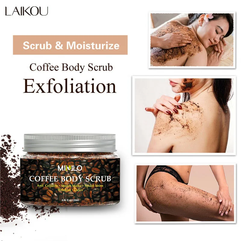 

LAIKOU Coffee Body Scrub Remove Stretch Marks Wrinkles Detox Anti Cellulite Restore Elasticity Moisturizing Body Exfoliation
