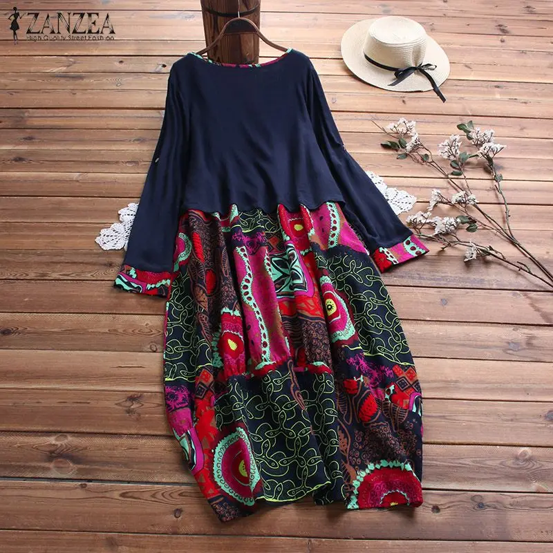 ZANZEA размера плюс винтажное платье женское длинное макси Vestidos хлопковое льняное платье Элегантная длинная рубашка Vestido женский летний сарафан