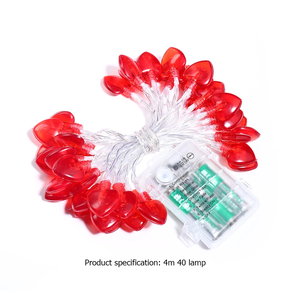 

4m 40LEDs Red Heart Shape Romantic Light String Remote Control Wedding Home Indoor Decoration for Wedding Decor