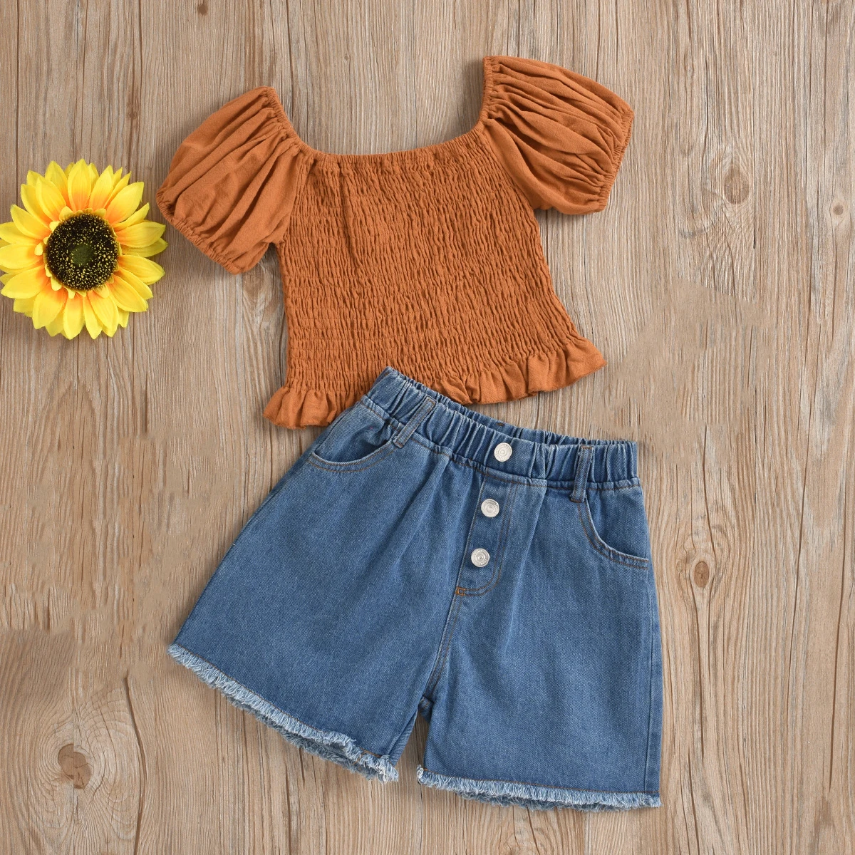 

2022 New Summer Top+Denim Shorts 2Pcs Sets For Girls Clothes Children's Clothing Kid Clothes Girl Clothes