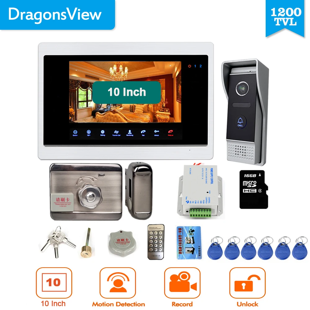 

Dragonsview 10 Inch Video Door Phone Intercom System with Doorbell Camera 10 Inch 1200TVL Record Picture Video Motion Rainproof