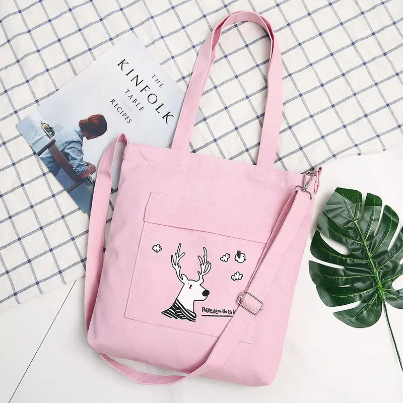 Pink Deer Милая тканевая сумка с животными, женская сумка черного и белого цвета на одно плечо для покупок, тренд, Лоскутная сумка через плечо - Цвет: Pink Deer