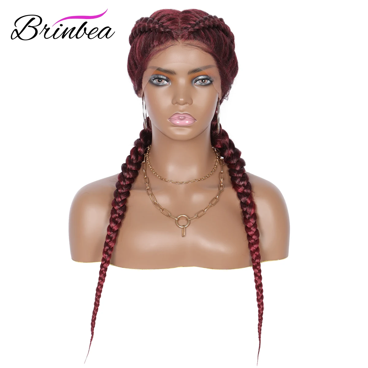 

Brinbea 24” Synthetic Lace Front Wigs Afro Box Dutch Braiding With Baby Hair Braided Braids Wig Braids Hair Wig For Black Women