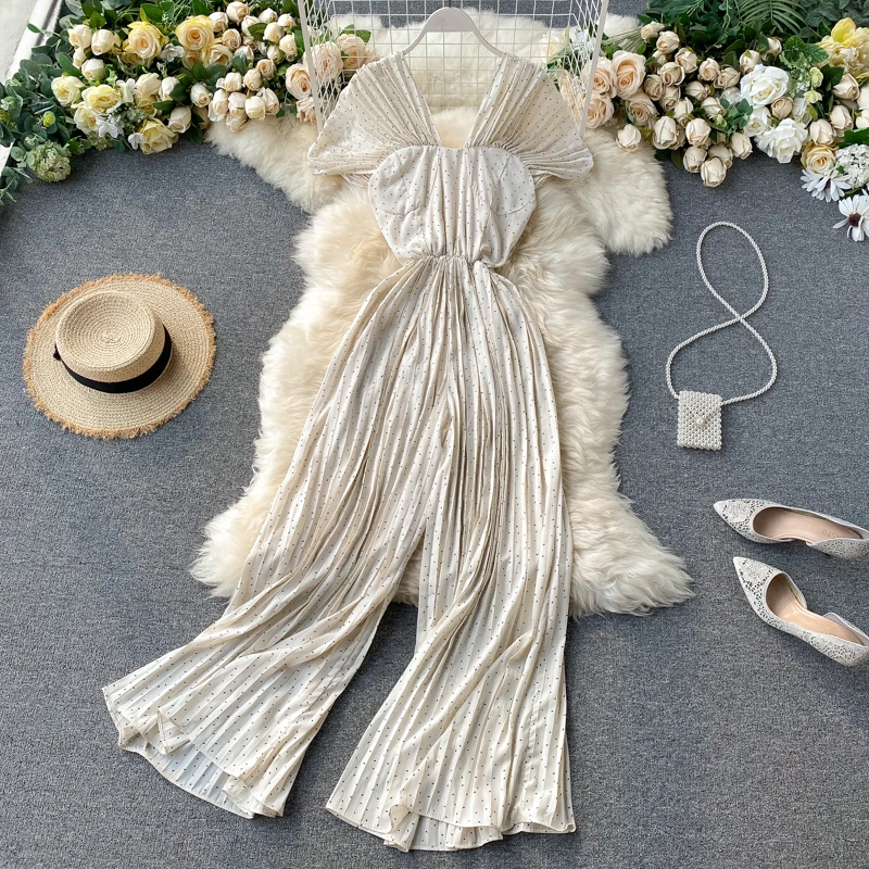 Женские Плиссированные Длинные брюки SINGRAIN комбинезоны в горошек свободные