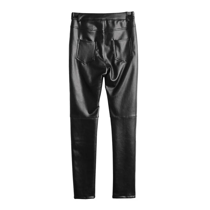 Fashion Brand Pu leather pants winter autumn Spring Women's High Quality plus velvet warm Slim pencil Pants wj2772 dropship