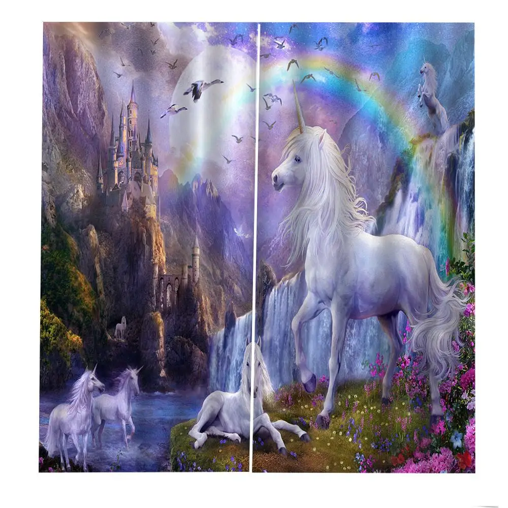 Белая лошадь 3D занавес Роскошная затемненная оконная занавеска гостиная дети s