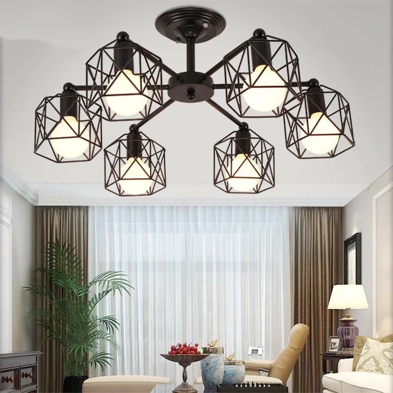 Американские Люстры В индустриальном стиле Современная железная черная люстра