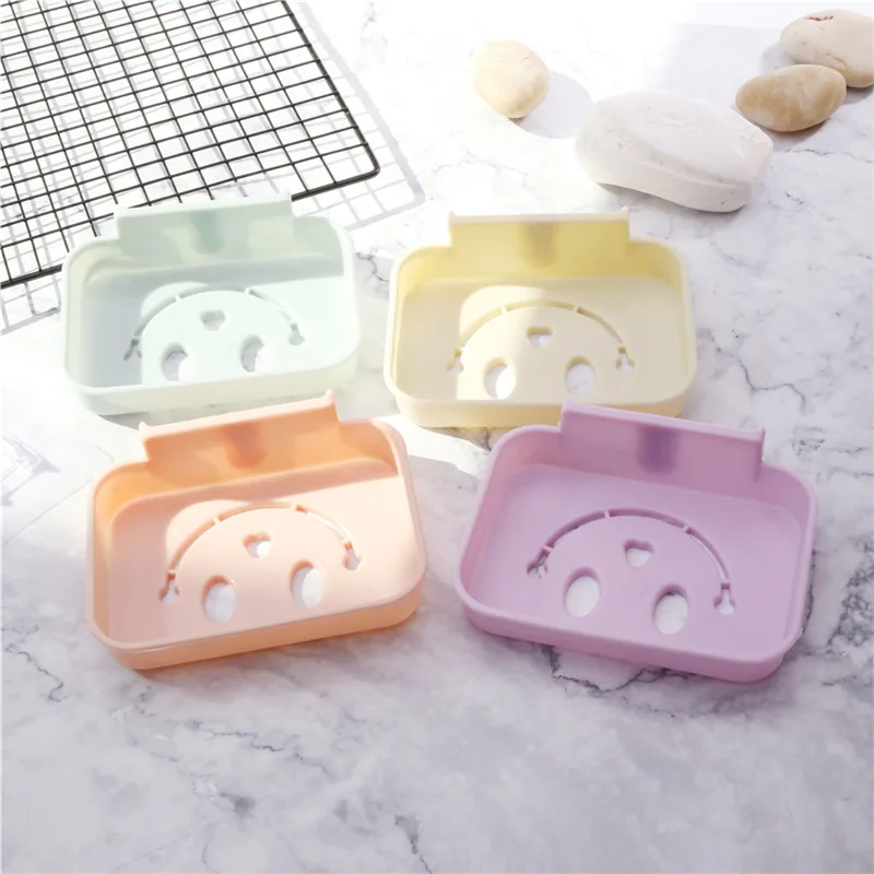 

Wall Mounted Candy Color Smile Face Bathroom Shower Soap Box Dish Storage Plate Tray Holder Case Soap Holder Container Organizer