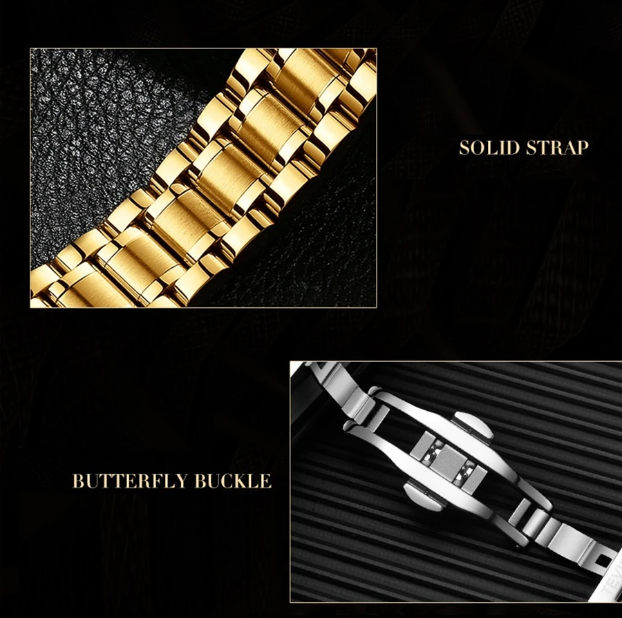 

TEVISE Luxury Gold Stailness Steel Quartz Watch Fashion Men Luminous Waterproof Clock Mens Wristwatch Relogio Masculino Dropship