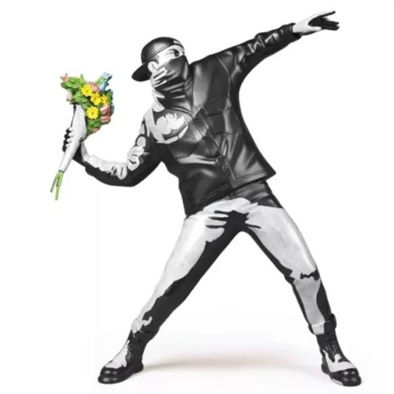 

Modern Art Banksy Flower Bomber Resin Figurine England Street Art Sculpture Statue Bomber Polystone Figure Collectible Art