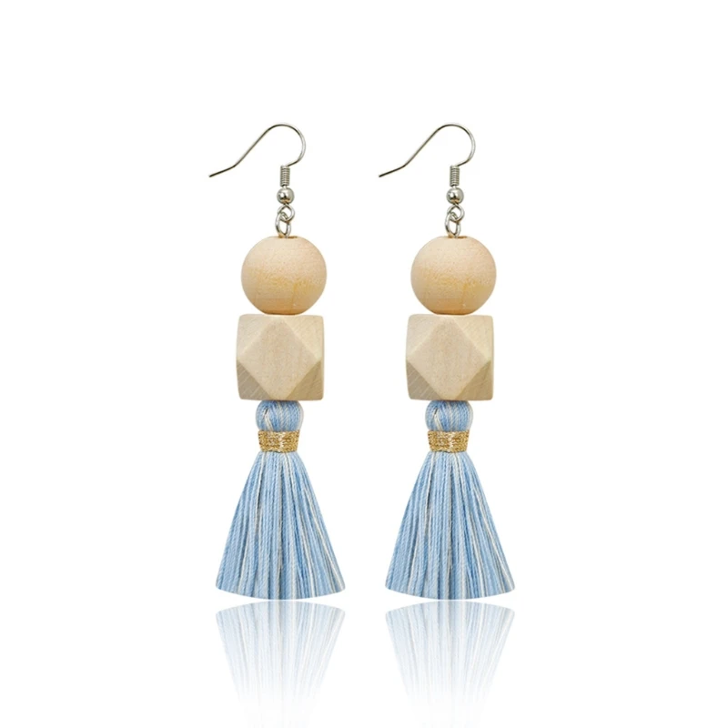 

2021 Bohemian Wood Tassel Hook Earrrings Natural Wooden Beaded Drop Earrings Women Bohemian Tassel Earrrings