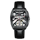 Часы GUANQIN Мужские механические, автоматические светящиеся водонепроницаемые люксовые брендовые полностью черные наручные часы с кожаным ремешком