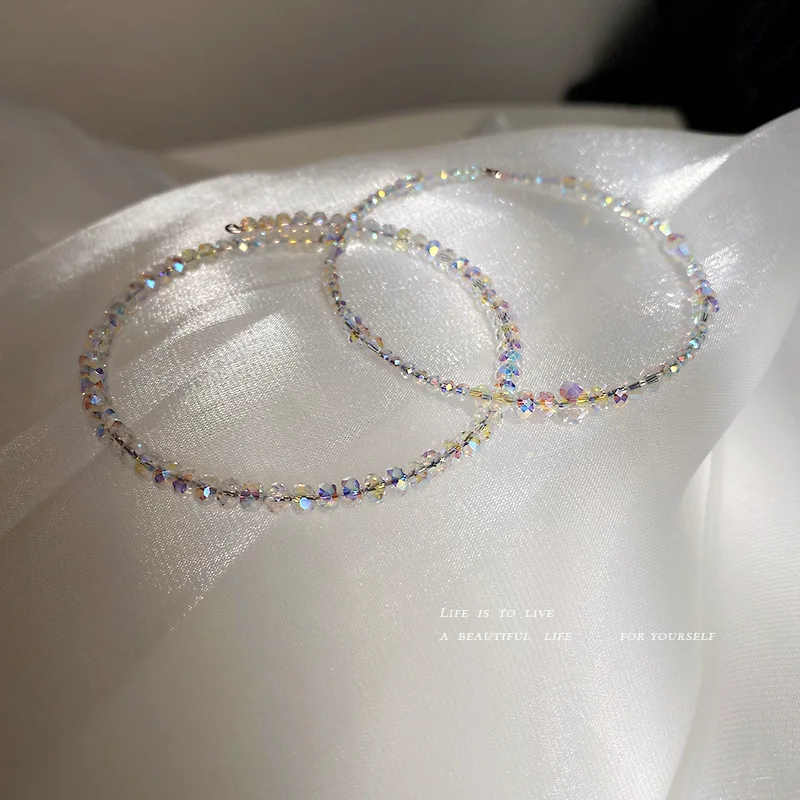 

Korean Ins Style Sweet Minority Light Luxury Simple Fresh Lady Colorful Crystal Bracelet Two-piece Set