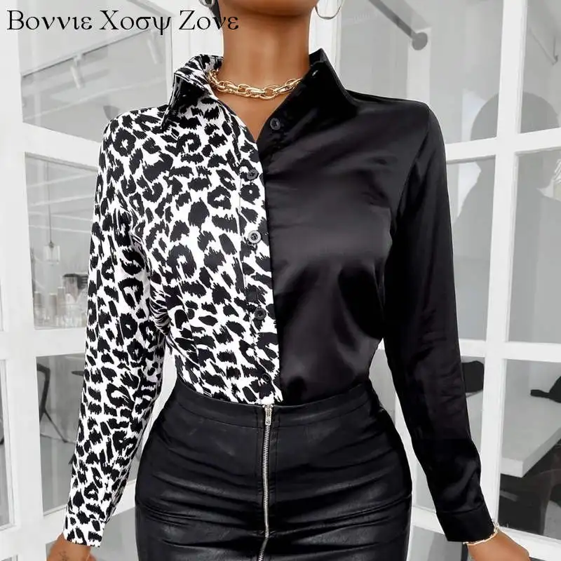Женская блузка с отложным воротником и принтом в виде гепарда | одежда