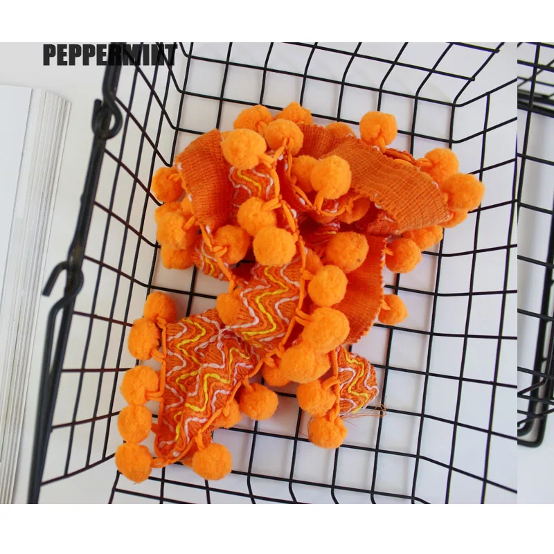 1 ярд 6 см прямой оранжевый помпон отделка бахрома 2 Шариковая кружевная занавеска