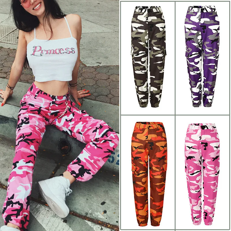 Женские брюки-карго Camoflage серые повседневные свободные брюки с высокой талией в