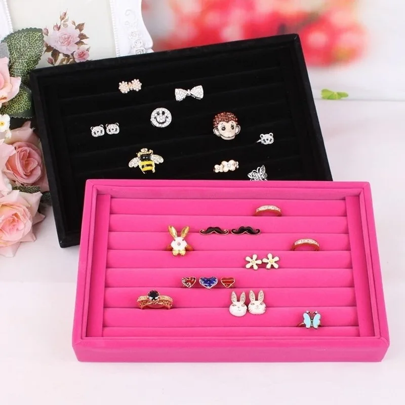 Бархатные серьги DoreenBeads броши кольца витрина прямоугольник черный красный серый