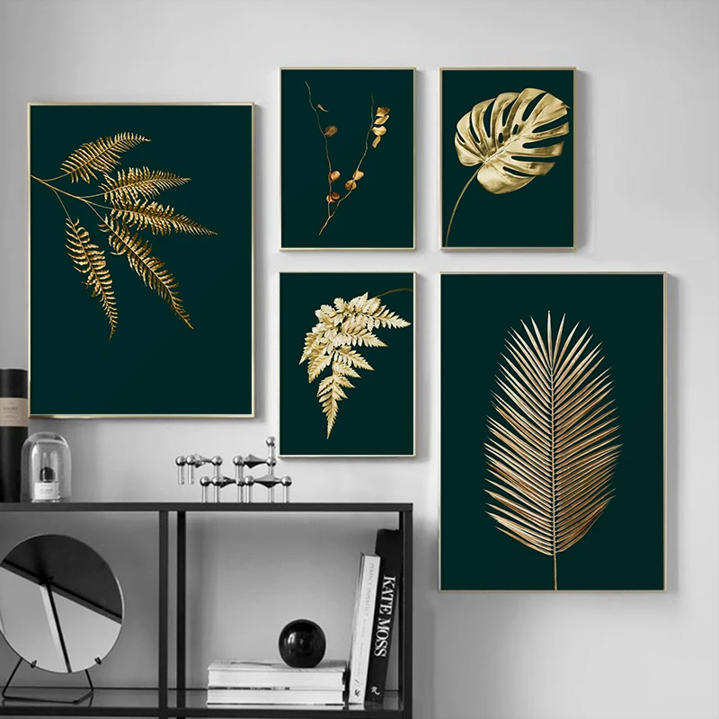 

Abstract Golden Plant Leaves Picture Wall Poster Canvas Print Painting Art For Aisle Living Room Unique Modern Style Decoration