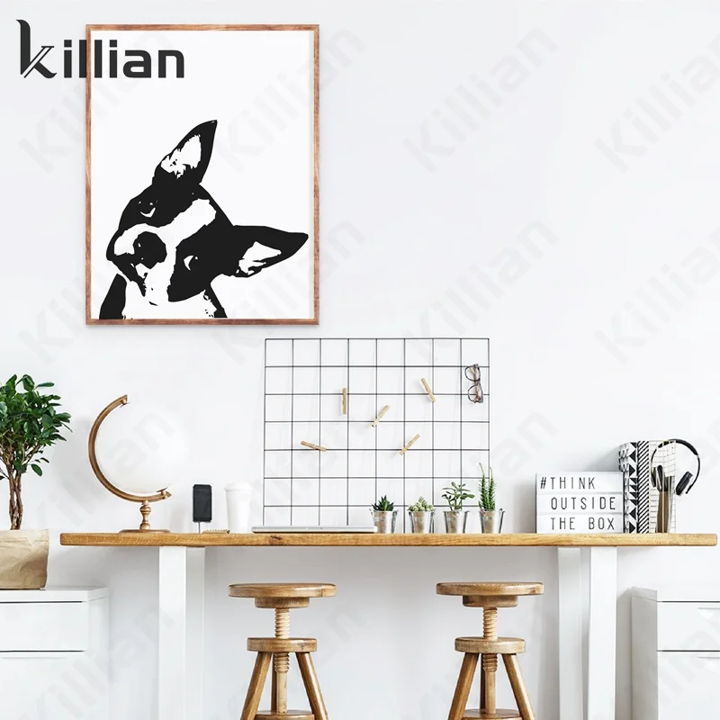 

Boston Black and White Dog Wall Poster Pet Lover Gift Canvas Painting Family Photography Picture Wall Decoration Painting Home