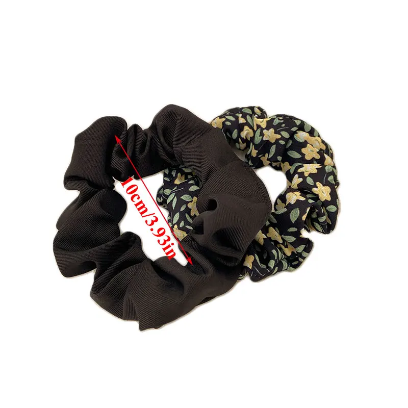 

2Pcs Hair Scrunchies Set Ponytail Hair Accessories Simple Basic Elastic Hair Rubber Bands Floral Solid Color Hair Rope Headwear