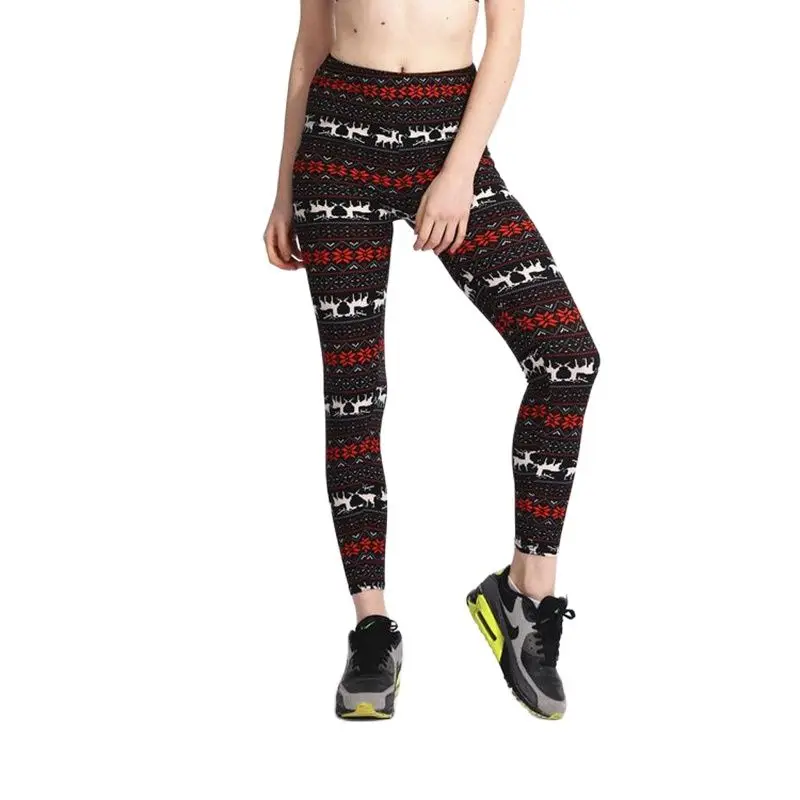 Женские рождественские леггинсы с принтом снега и оленей женские винтажные