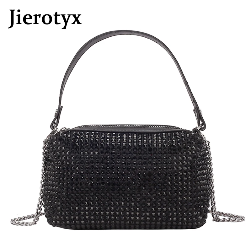 

JIEROTYX высококачественные кожаные дамские сумочки, чистые черные женские сумки с бриллиантами, багажные дорожные сумки, сумки через плечо