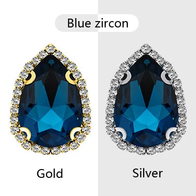 blue zircon Стразы с каплевидными камешками 10x14 мм, разноцветные блестящие кристаллы, стеклянные камни, отделка без горячей фиксации, пришивные стразы для одежды - Цвет: blue zircon