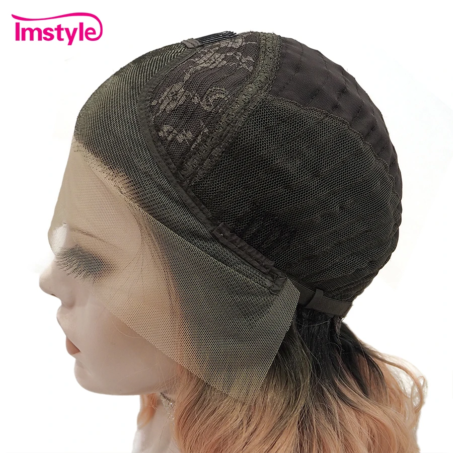 

Imstyle Short Bob Wig Orange Synthetic Lace Front Wig Heat Resistant Fiber Water Wave Ombre Dark Root Wig Cosplay Wigs For Women