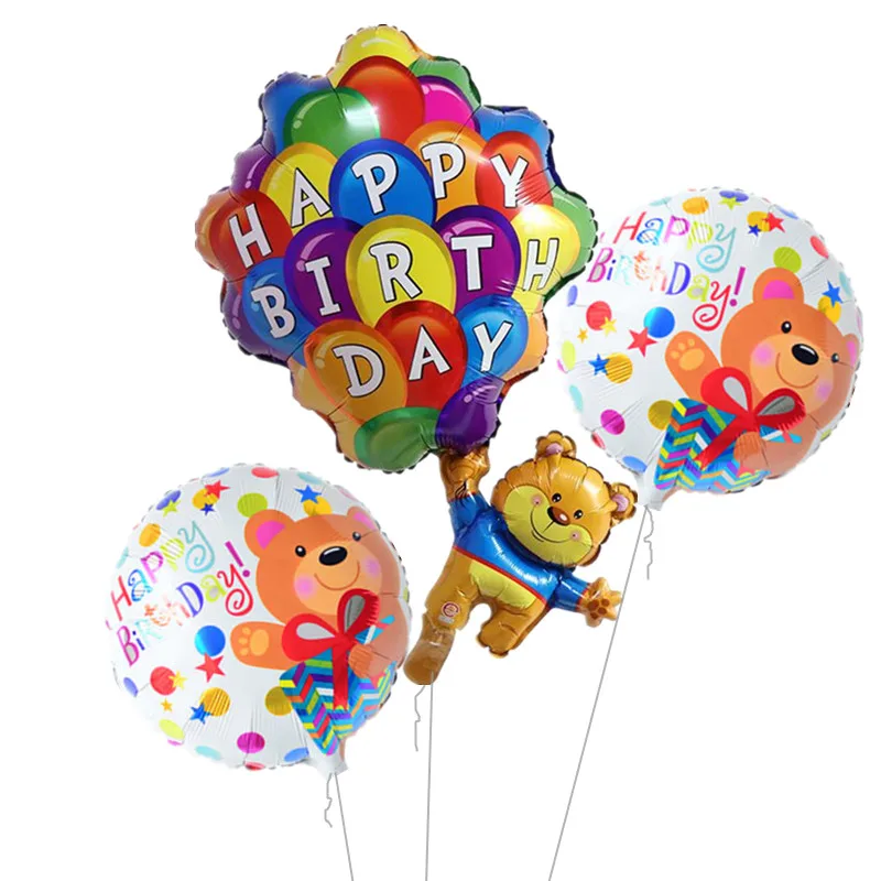 3 шт./лот шары с днем рождения милые воздушные парашютом медведем из фольги для