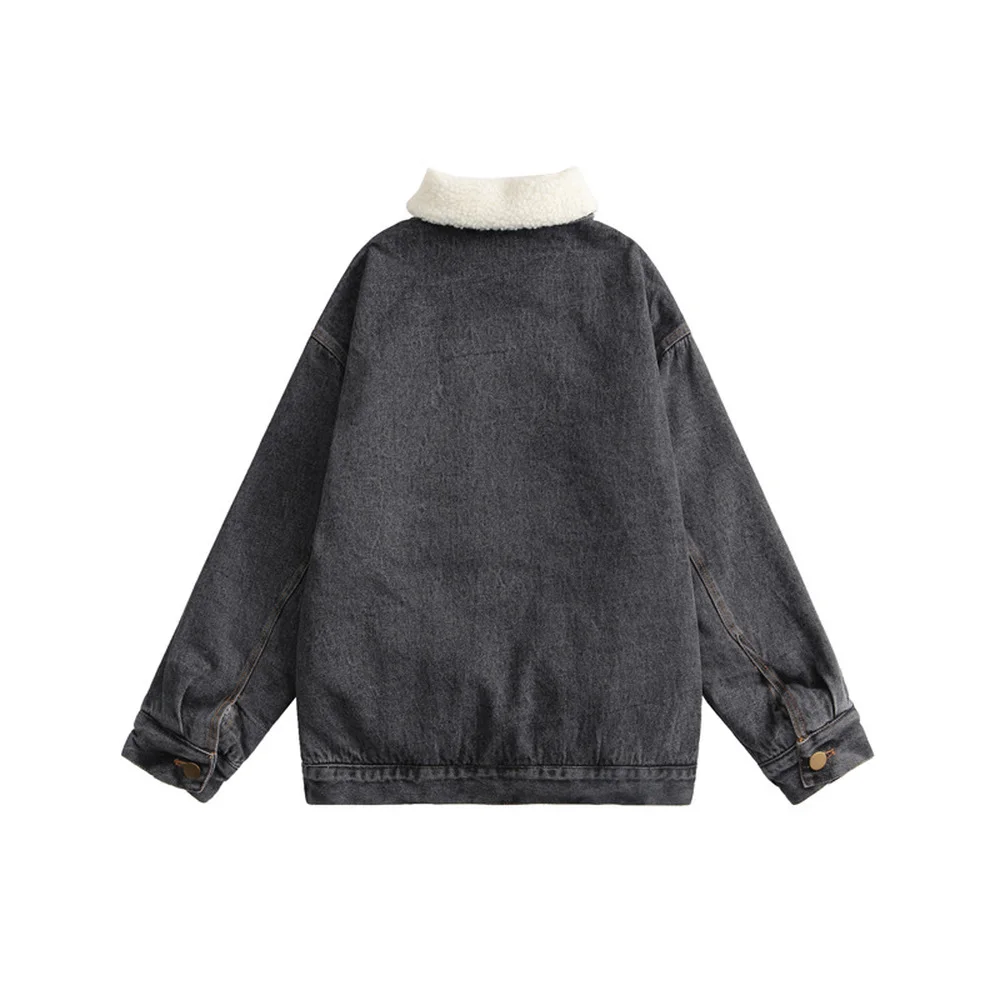 Covrlge Plus Velvet Men's Denim Jacket Winter New Couples Wear Tooling Detachable Fur Collar Denim Thick Cotton Coat Male MWM130