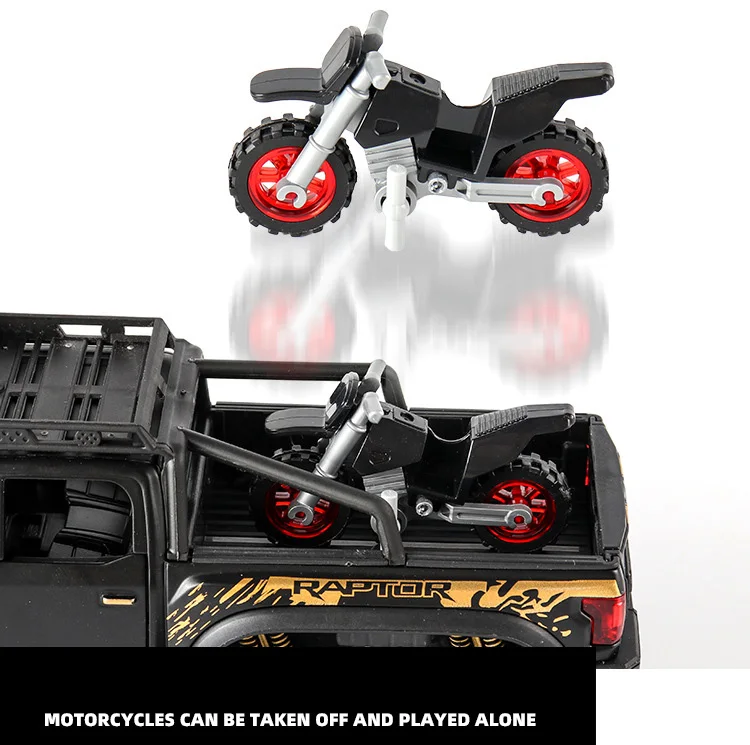 Hot 1:28 scale wheels Ford F150 Raptor metal model with light and sound Pickup truck diecast car pull back alloy toy collection