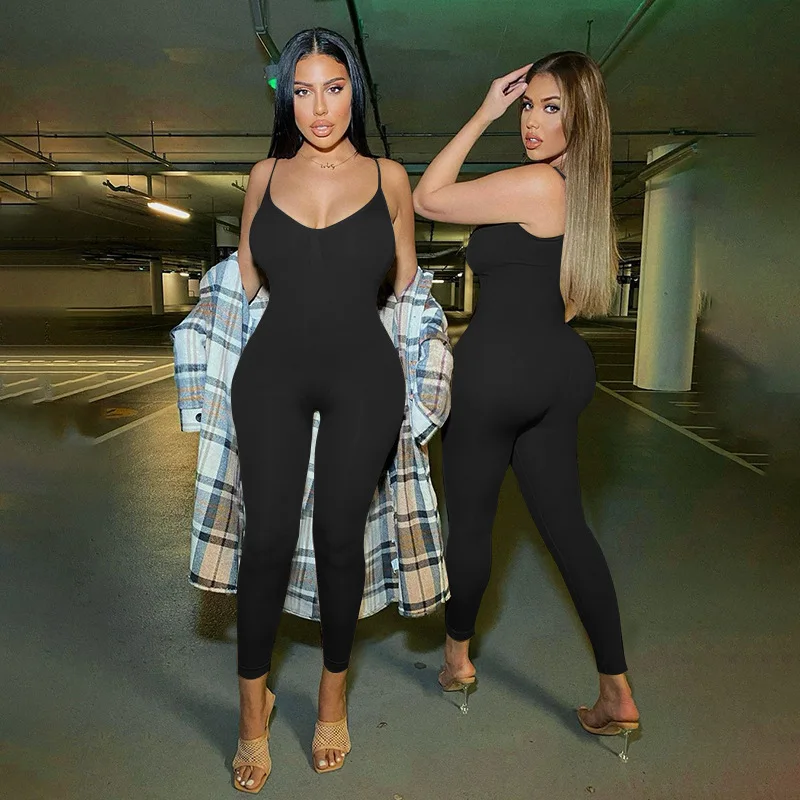 

Ajoc Solid Skinny Women Jumpsuits Sleeveless Basic One Piece Workout Overalls Bodycon Sportwear Fitness Jogging Playsuits