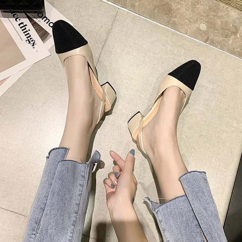 

Plus Size34-39 Women Round Toe Sandals Ladies Fashion High Square Heels Casual Genuine Leather Designer Brand Shoes Buckle Strap