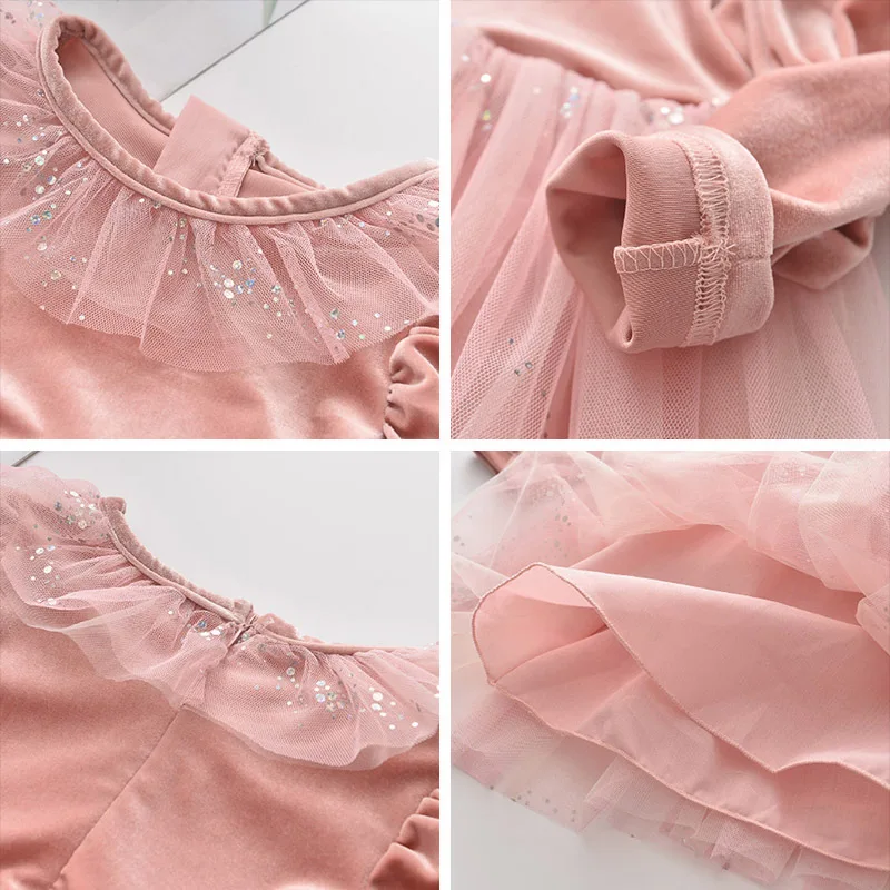 

Kids Clothes 2020 Autumn Winter Velvet Girls Dress Mesh Long Sleeve Princess Dress For Girls Wedding Party Dresses vestidos 2-7Y