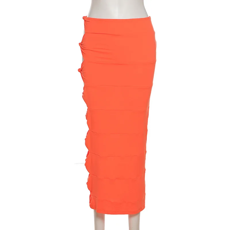 

ANJAMANOR Sexy Solid Color Long Skirt Women Clothing Nightclub Side Knot Hollow Out Hight Waist Bodycon Maxi Skirts D96-CZ20