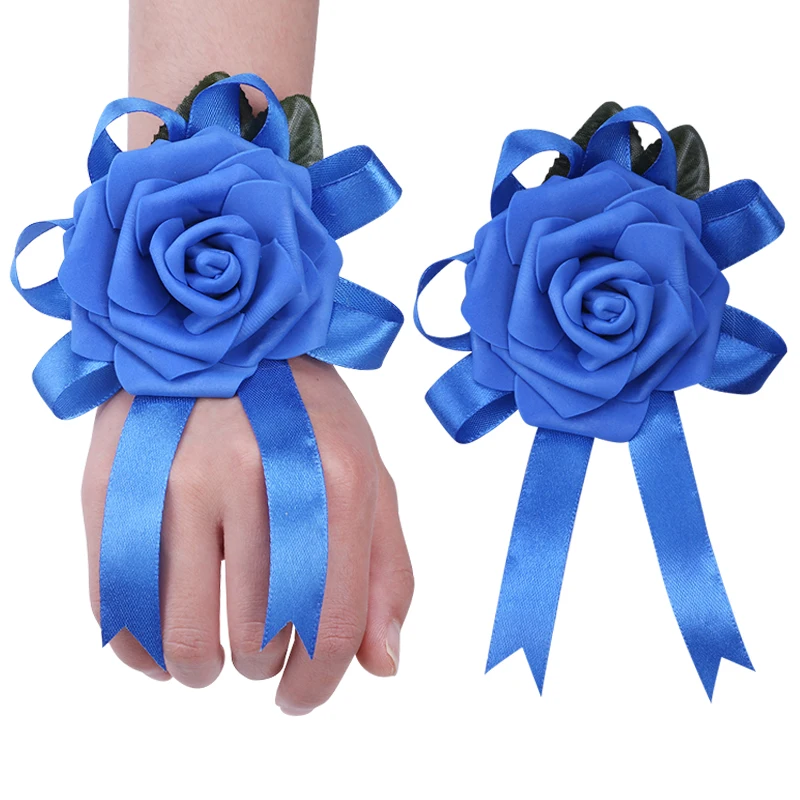 

Hot Sale Groomsmen Best Man Corsage Bride Bridesmaid Wrist Corsage PE Rose Elastic Bracelet Set Wedding Supplies T037